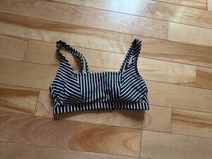 Kona Sol Women's Scoop Neck Bikini Top in Black and White Stripe size L